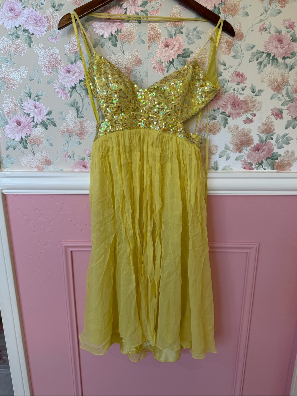 100% silk Yellow Sequin Chiffon Slip Dress - Women Intimates & Sleepwear